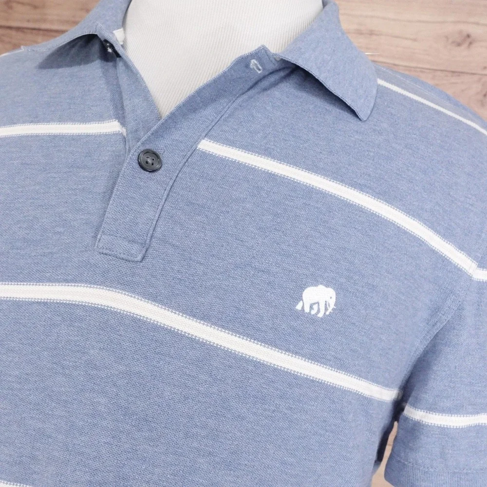 Banana Republic Polo Shirt Mens XL Blue Cotton Spandex Slim Fit Striped Stretch